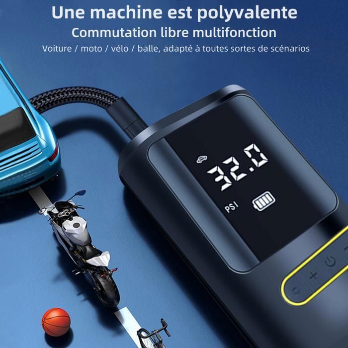 Aiperq Gonfleur Pneus Voiture, 6000mAh Compresseur à Air Portatif Gonfleur Pneus Sans Fil 150psi Avec Ecran Lcd Numerique Pompe A Velo Electrique Avec Lampe Led Pour Moto Trotinette Voiture 87351245