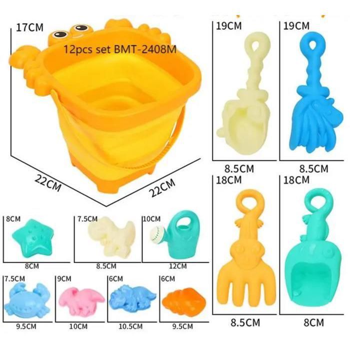Kit De Plage 11 Pièces – Seau Pliant En Silicone – Moules Animaux Et Châteaux – Pour Enfants Dès 3 Ans
