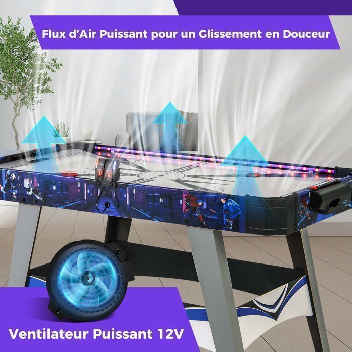 Table Air Hockey COSTWAY Coussin d'Air Moteur 12 V,Enregistreur de Score LED,2 Poussoirs et Palets,Repose-pieds Réglables Table Air Hockey COSTWAY Coussin d'Air Moteur 12 V,Enregistreur de Score LED,2 Poussoirs et Palets,Repose-pieds Réglables