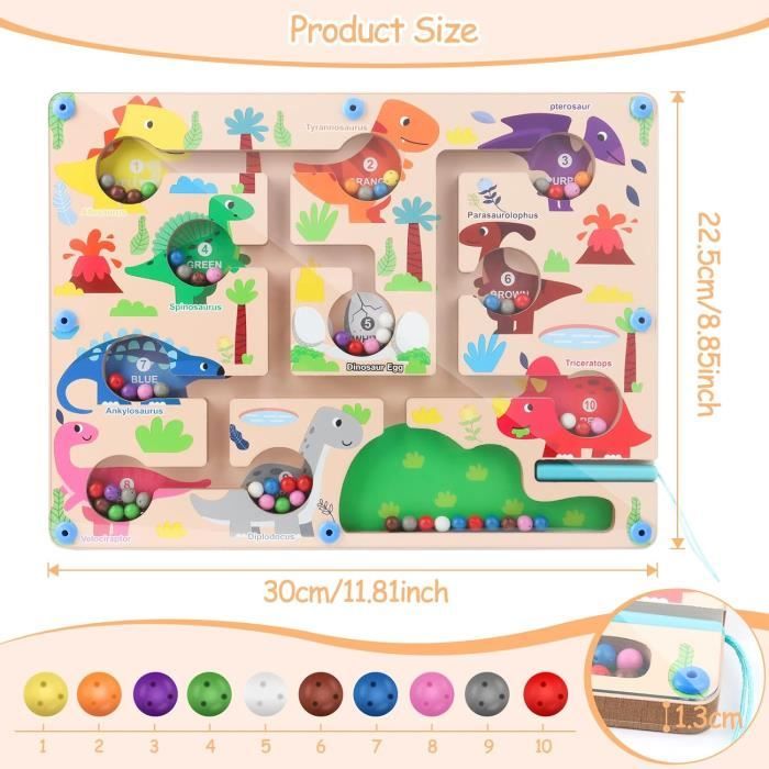 Labyrinthe Magnétique En Bois – Jeu Montessori éducatif Pour Enfants 3-6 Ans – Apprentissage Des Couleurs Et Du Comptage – 10 Perles Magnétiques – Baguette Incluse – JIDAYOEU