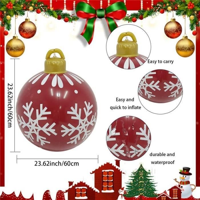 3 Boules De Noël Décoratives Gonflables 40 Cm - PVC Résistant Pour Extérieur/intérieur - Décoration Jardin Maison