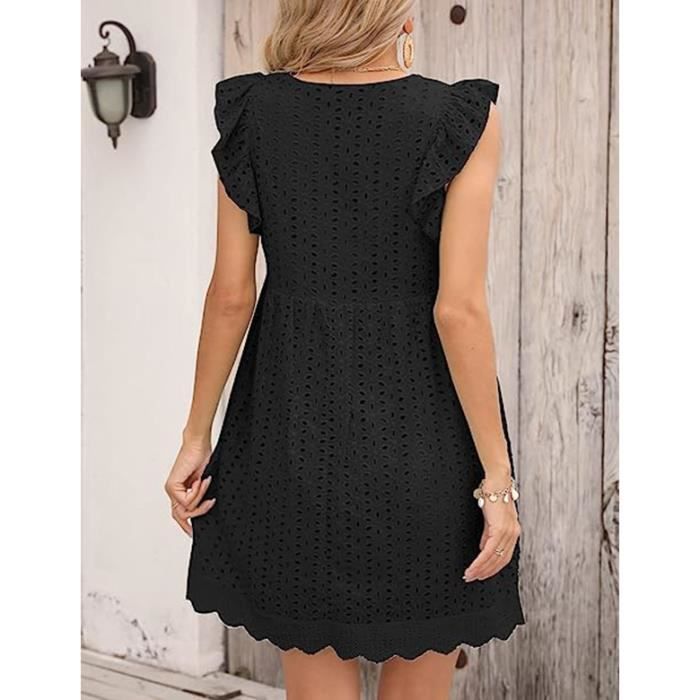 Robe Femme Été avec Poches Chic et Élégante Col V à Manches à