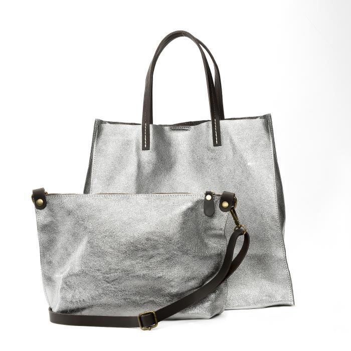 Sac à main OH MY BAG Gris Clair Cuir Métallisé Bandoulière