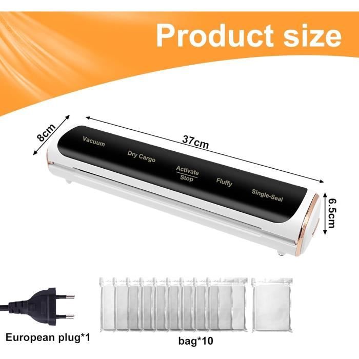 MEKOTRIN Machine Sous Vide Alimentaire 5 En 1 - Emballeur Sous Vide Avec Modes Sec Et Humide, 10 Sacs Et Tuyau Inclus, Idéal Cuisine Et Conservation (Blanc) Machine Sous Vide Cuisine Avec Sacs