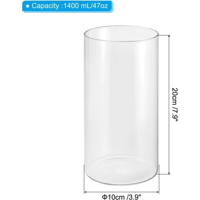 Vase En Verre Cristal Cylindre Haut 20cm - Col Large Pour Bouquets, Décoration Table
