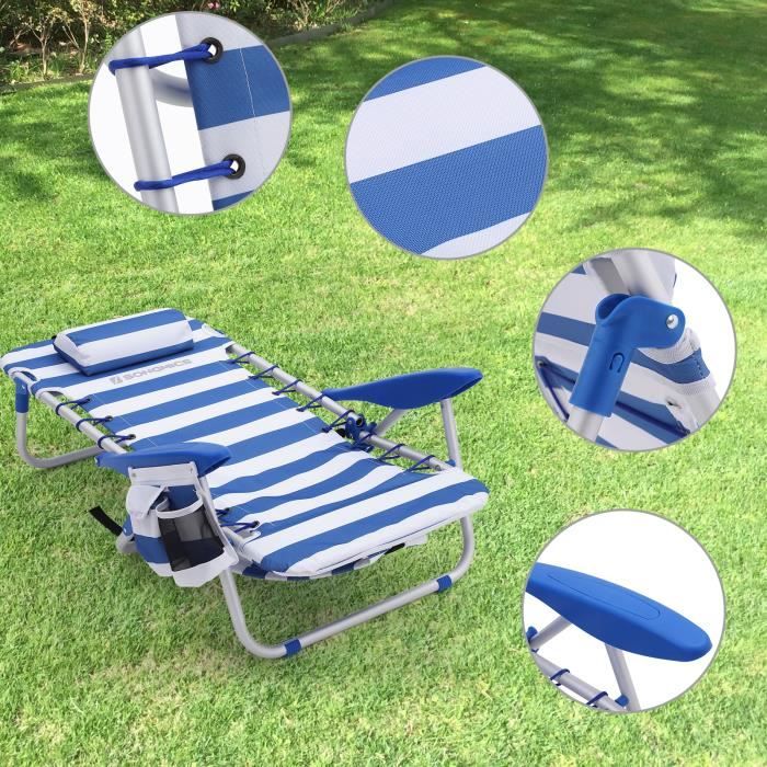 chaise rayures de plage transat siège pliable portable kit