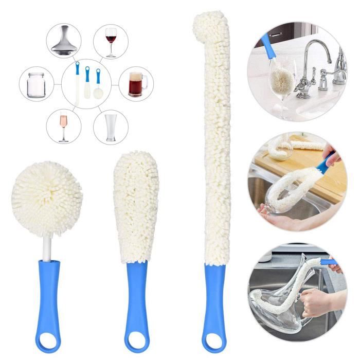 Lot De 8 Brosses à Bouteille - Manche Inox, Poils Nylon, Pour Nettoyer Pailles, Biberons, Bouteilles à Col Étroit