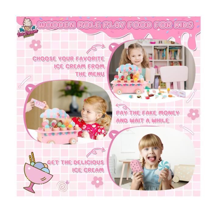 Chariot à Glace Jouet 34 Pièces - Avec Musique Et Lumières, Dimensions 29x33x39 Cm - Pour Enfants, Jeu D'Imitation