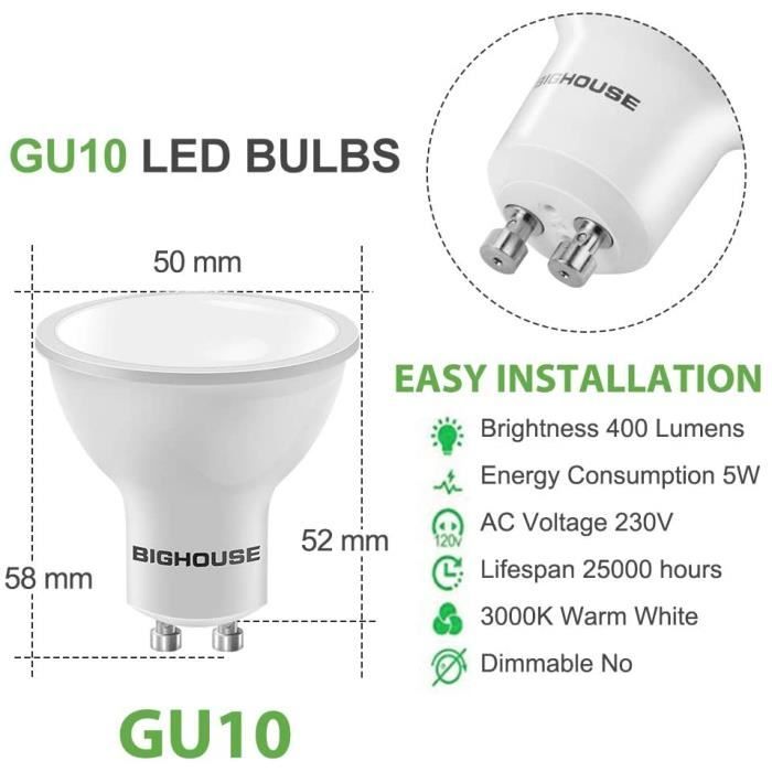 AMPOULE BIG HOUSE GU10 LED Blanc Chaud 3000K Remplacement de la Lampe LED BIGHOUSE 5W 400 Lumen pour Lampes Halogenes 13 Cdiscount Maison