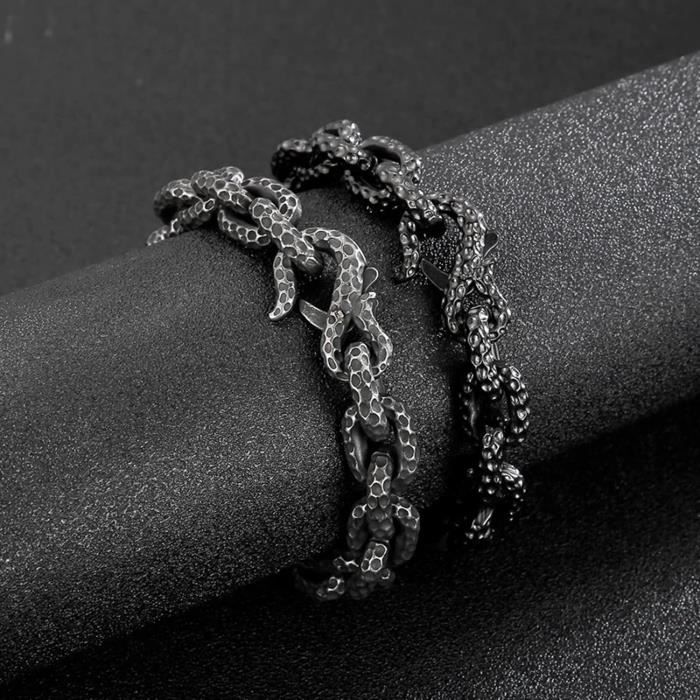 Bracelet Gourmette Homme/femme - Maillons Carrés Noirs, Style Urbain, Neuf Avec étiquettes