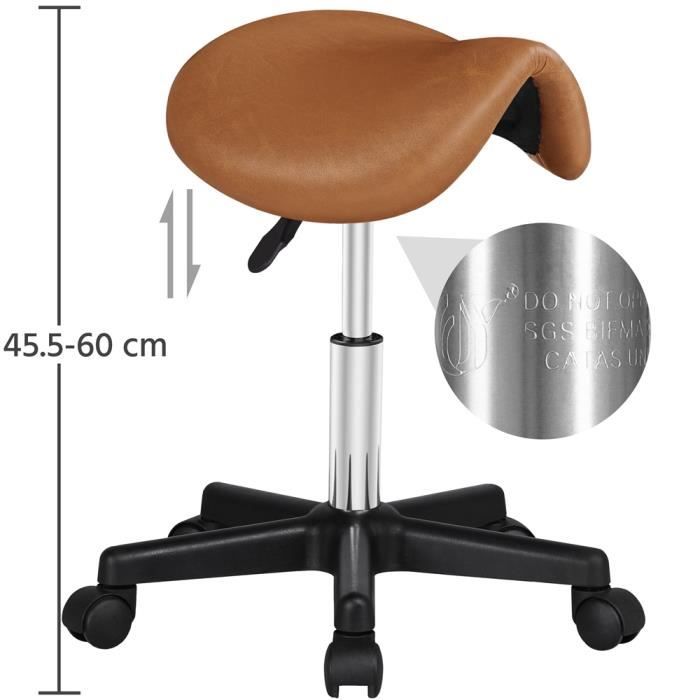 Yaheetech Tabouret Bureau Avec Dossier Réglable – Hauteur 46,5-61 Cm – Pivotant 360° – Similicuir Pour Coiffeur, Esthéticienne, Manucure Tabouret Coiffeuse