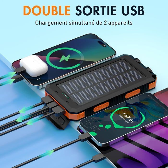 Batterie Externe Solaire 26800mAh Charge Rapide 30W USB-C Power Bank Magnétique Sans Fil avec 4