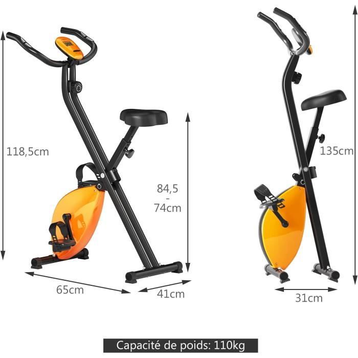 Vélo d'exercice pliable, 8 résistances réglables, Ecran LCD