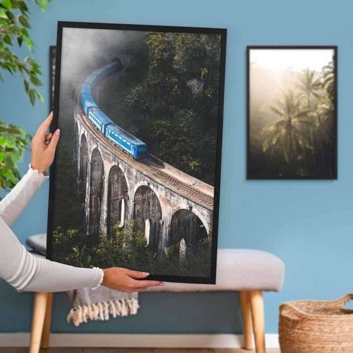PHOTOLINI Cadre photo bois MDF noir, cadre large bord, lot de 8 cadres photo, verre acrylique