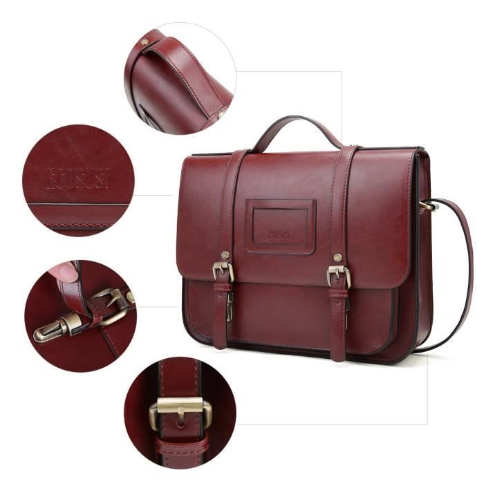 ECOSUSI Sac Cartable Vintage pour Femme Sac en Bandouliere Femme Sac Porte Epaule Sac Messenger Retro Femme Bordeaux Cdiscount Bagagerie Maroquinerie