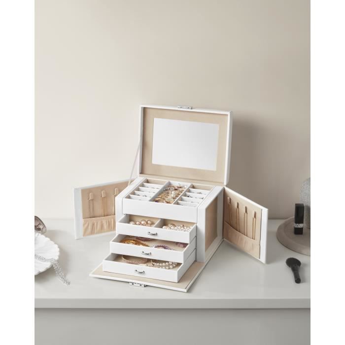 SONGMICS Boîte à bijoux à 4 niveaux, avec poignée, 3 tiroirs, avec