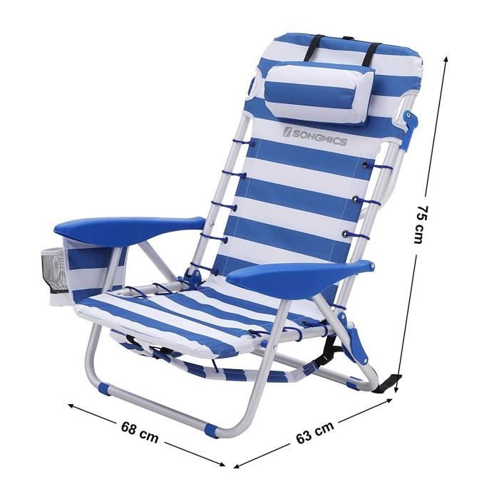 Chaise Longue Pliante 4 Positions Avec Matelas - Lit De Camp Portable Adulte - Charge 200 Kg - Pour Plage, Jardin
