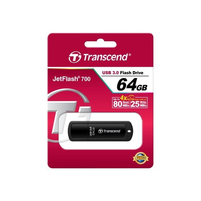 Transcend JetFlash 700 Clé USB 64 Go USB 3.0 noir - Cdiscount Informatique