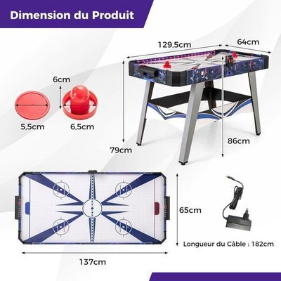 COSTWAY Table de Hockey à Air avec Marqueur Électronique LED & Ventilateur 12V, Table de Jeu d'Arcade avec Bande Lumineuse & Coussinets de Pieds Réglables, Air Hockey pour Adultes Enfants COSTWAY Table de Hockey à Air avec Marqueur Électronique LED & Ventilateur 12V, Table de Jeu d'Arcade avec Bande Lumineuse & Coussinets de Pieds Réglables, Air Hockey pour Adultes Enfants