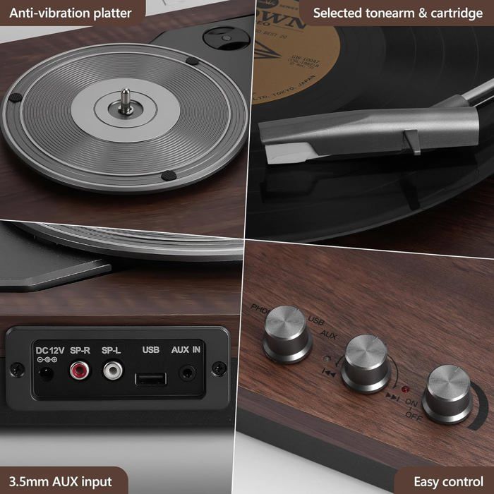 Haut-Parleur Bluetooth rétro, Tourne-Disque Bluetooth, Tourne-Disque