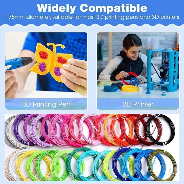 Filament de Stylo 3D 30 Couleurs Filament PLA 1.75 mm Chacun 5M avec 1 ...
