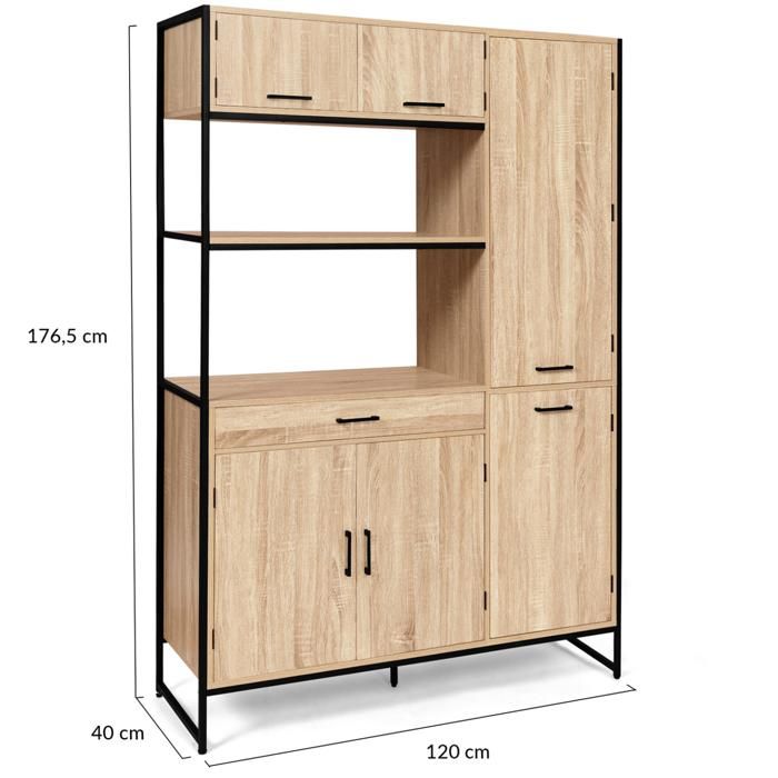 Buffet De Cuisine 80cm DETROIT - Meuble 4 Portes + Tiroir Style Industriel