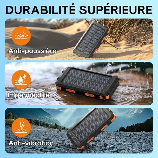 KNKA® 26800mAh Batterie Externe Solaire sans fil Portable Chargeur de téléphone Power Bank