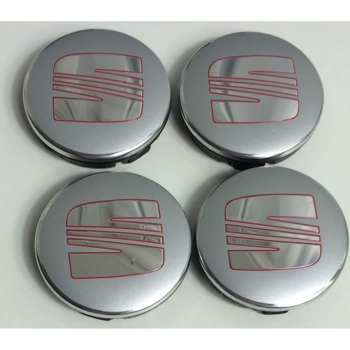 ☆ 4 LOGO EMBLÈME SEAT NOIR ET ROUGE 60 mm caches moyeu jante centre de roue ☆