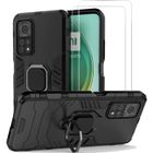 Compatible Xiaomi Mi 10T - Mi 10T Pro-Coque Résistante avec béquille anneau et 2 protections vitre écran verre trempé [Novago®]
