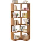 Bibliothèque d'angle à 6 niveaux - Tribesigns - étagère d'angle Industrielle de Haut, étagère de Rangement pour salon,Grain de bois