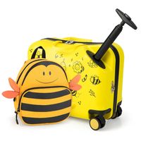 18”valise a roulettes enfants avec 12” sac a dos bagages a main pour voyage avec poignee retractable modele d abeille po
