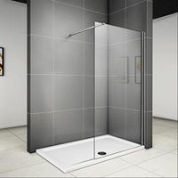 Paroi de douche walk in verre anticalcaire avec barre fixation la pince 360° 900mm - Chromé - Gris - Verre