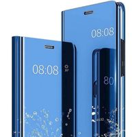 Clear Smart View Coque Oppo Find X3 Lite (6.4"), Miroir Flip Case Cover Translucide Standing Antichoc Bleu