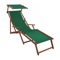 Chaise longue de jardin verte pliante avec repose-pieds et pare-soleil 10-304FS