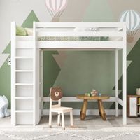 Lit mezzanine 90x200 cm avec escaliers armoire et 6 étagères Lit d'enfant surélevé Lit simple Lit Superposé,Blanc