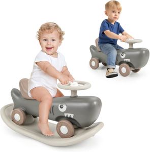 JOUET À BASCULE GOPLUS 3 en 1 Cheval à Bascule Enfant Convertible avec Porteur Planche Équilibre, Forme de Requin, pour Bébé 1 an+, Gris