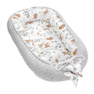 RÉDUCTEUR DE LIT Réducteur Lit Bébé 90x50 cm - Matelas Cocoon Cale Bebe pour Lit Baby Nest Coton avec Minky Faon et ours + gris clair