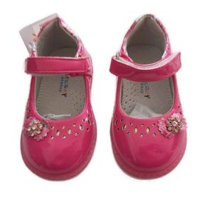BABIES Chaussures Babies en Cuir Rose Fuchsia Verni pour Bébé Fille - Fleur - Tailles 21 à 26