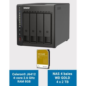 SERVEUR STOCKAGE - NAS  QNAP TS-453E 8GB Serveur NAS 4 baies WD GOLD 8To (4x2To)