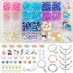 KIT BIJOUX Eurtes Lot de 605 perles colorées pour bracelets de 6-8 mm avec sirène et pendentif, bracelets à faire soi-même pour enfants de 185