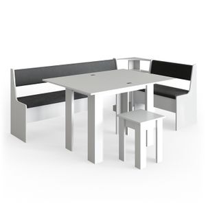 CLIC-CLAC Vicco Groupe de banquettes d'angle Roman, Blanc, 210 x 41.5 cm avec table