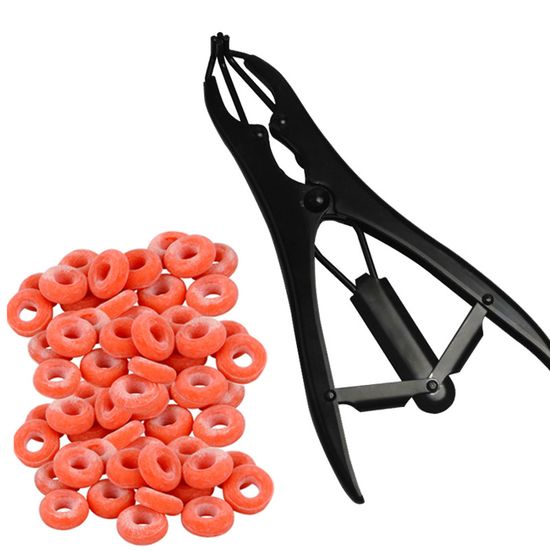 Pince De Castration Pour Animaux Avec 100 Anneaux Caoutchouc – Pour Veaux, Moutons, Chèvres, Chiens.