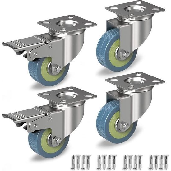 Lot De 4 Roulettes Charge Lourde Pivotantes 200kg - Avec Frein Pour Établi, Machines Et Tables Industrielles