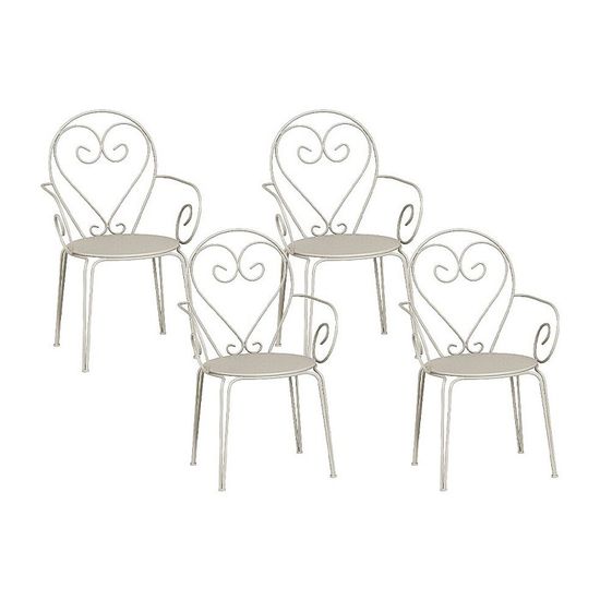 Lot De 4 Chaises Jardin Empilables MYLIA - Fer Forgé Style Vintage, Blanc, Extérieur