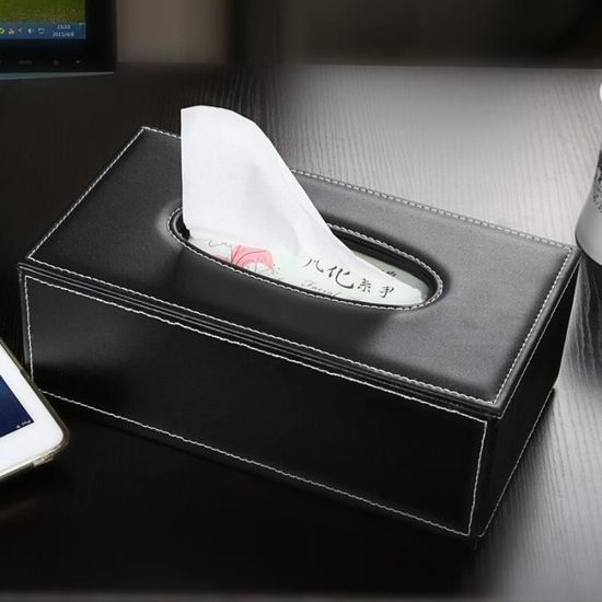 Boîte à Mouchoirs En PU Noir Avec 5 Dessous De Verre – 24x12x9.5cm, Pour Maison, Bureau, Voiture - 4