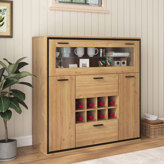 Sogesfurniture Cave à Vin Buffet En Bois Avec Porte-Verres Et Tiroir - Meuble Rangement 75x40x92cm