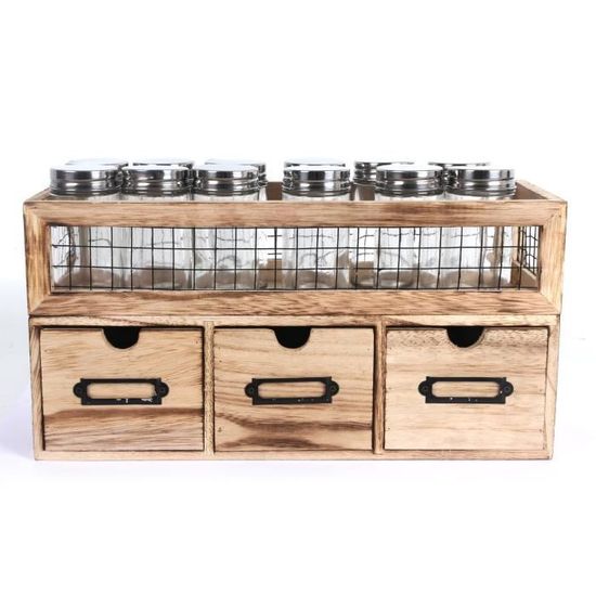 Rangement Pour Epices 12 Pieces Et 3 Tiroirs 33 X 12 Cm