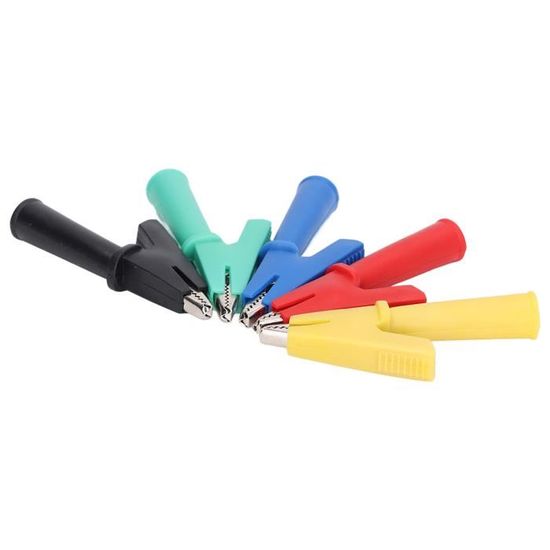 12 Pinces Crocodiles Isolées - 4 Couleurs (Noir,Rouge,Bleu,Blanc) - Compatibles Fiches Banane 2mm - Pour Tests Électriques, DIY, Bricolage