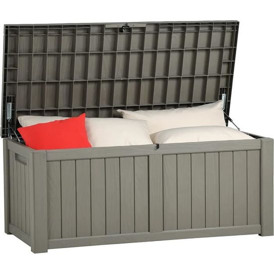 YITAHOME Boîte De Rangement Jardin 118L Résine Verrouillable - Coffre Étanche Extérieur Marron Clair