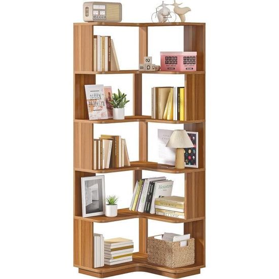 Étagère D'angle En Bois 6 étages - Bibliothèque Moderne 50x50x175cm - Pour Salon, Chambre, Bureau